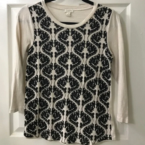 J. Crew 3/4 Sleeve Tee w/ Embroidery Detail - Picture 3 of 4